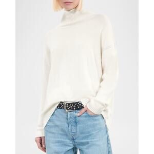 The Kooples Women’s Mock-Neck Cashmere-Blend Oversized Minimalist Sweater Ecru L